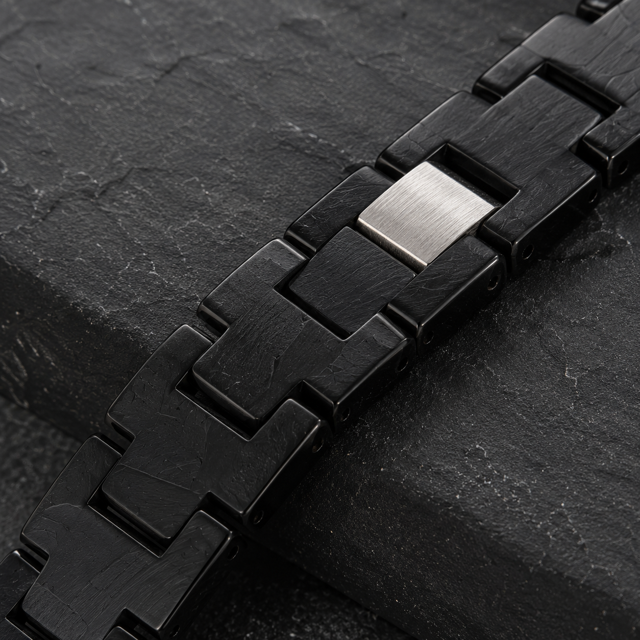 Men's Black Marble Stone Link Bracelet
