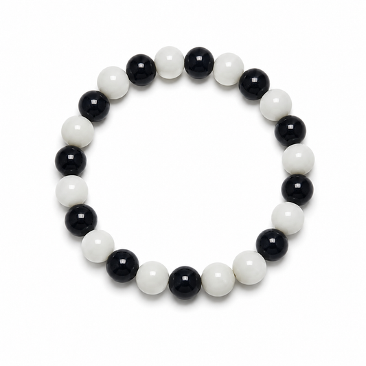Black and White Beaded Bracelet – Glossy Round Beads