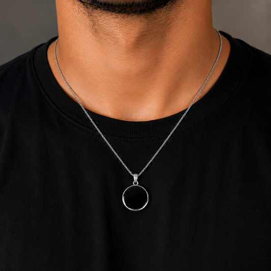 Men's Black Round Pendant Necklace
