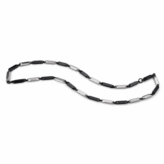 Black & Silver Geometric Chain Necklace – Stainless Steel Link Necklace