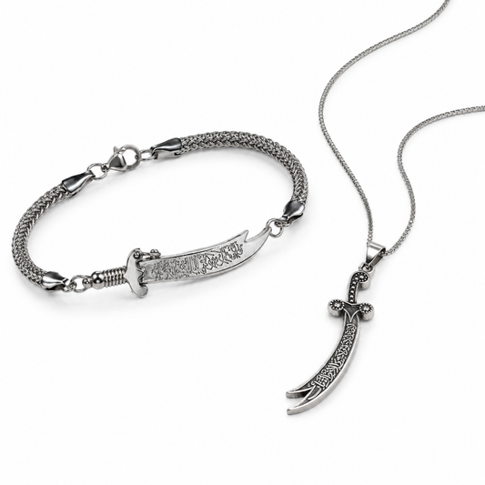 Silver Zulfiqar Duo Offer – Bracelet + Pendant Necklace