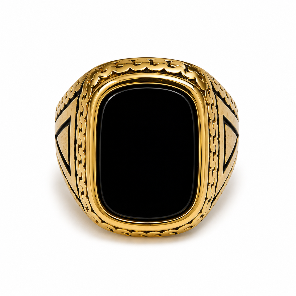 Men's Imperial Obsidian Signet Ring – Gold Stainless Steel