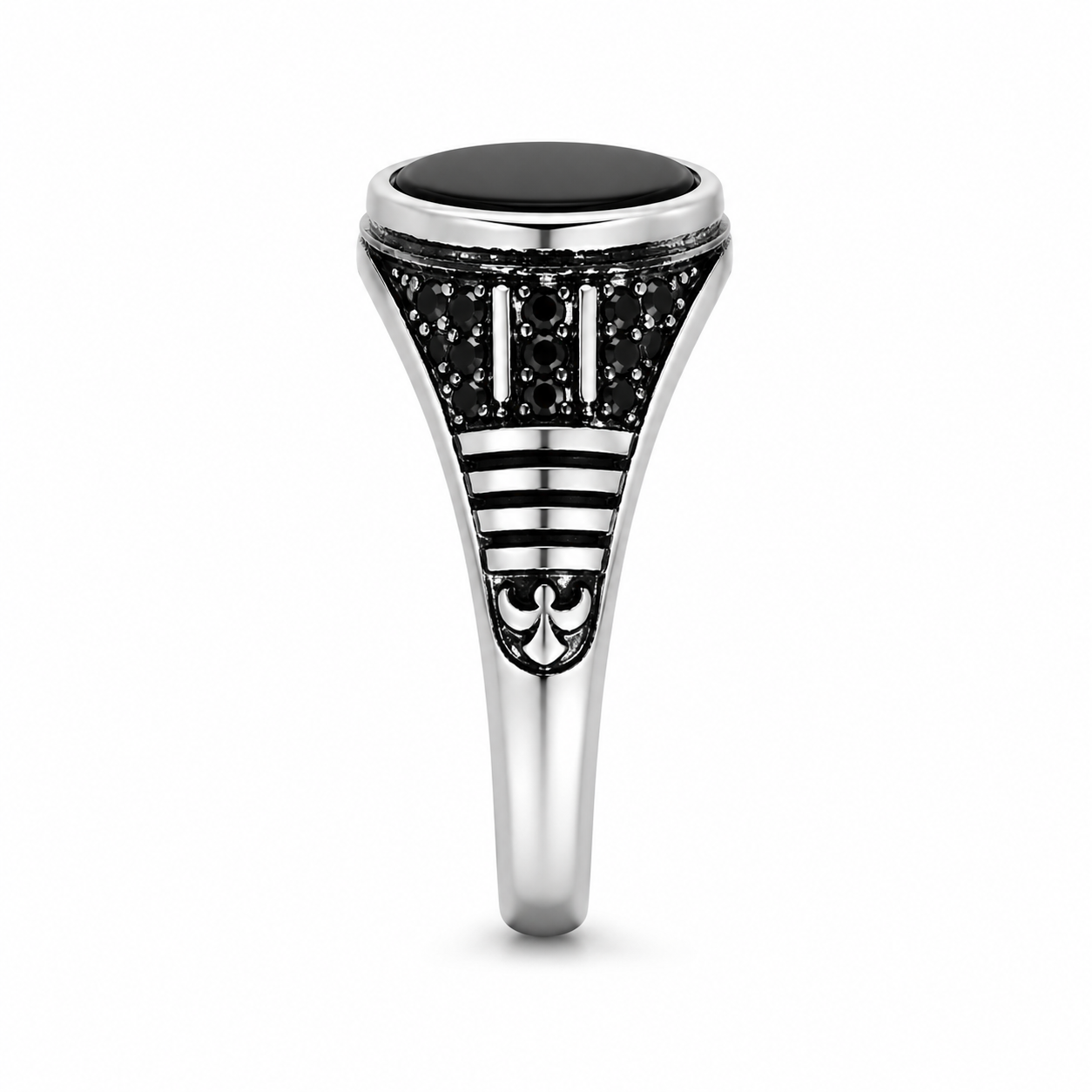 Men's Silver Black Stone Signet Ring – Stainless Steel Vintage Style