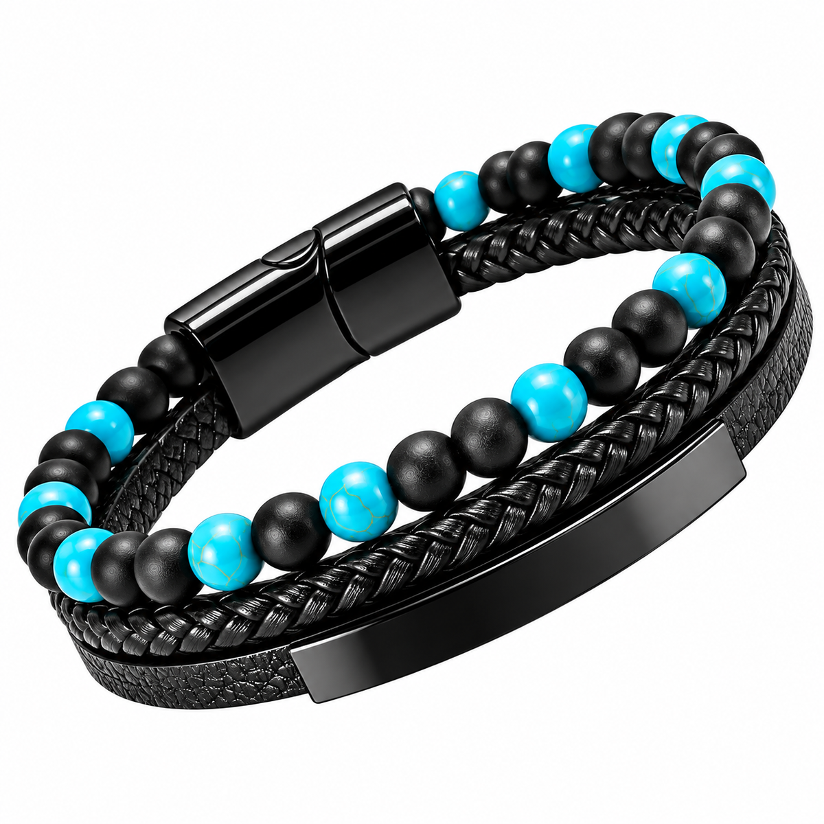 Black & Turquoise Braided Leather Bracelet