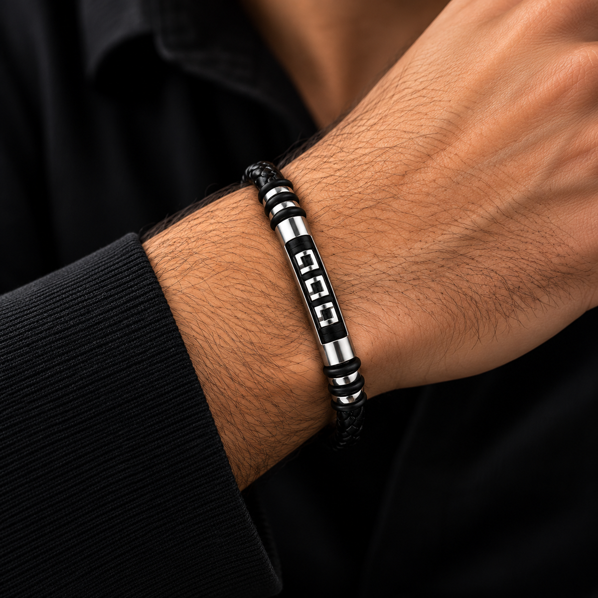 Black Braided Steel Bracelet