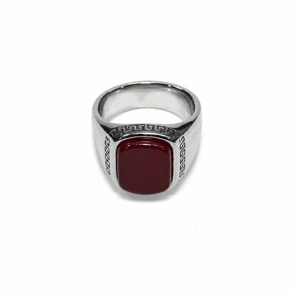 Noxlet Silver Stainless Steel Signet Ring with Maroon Stone