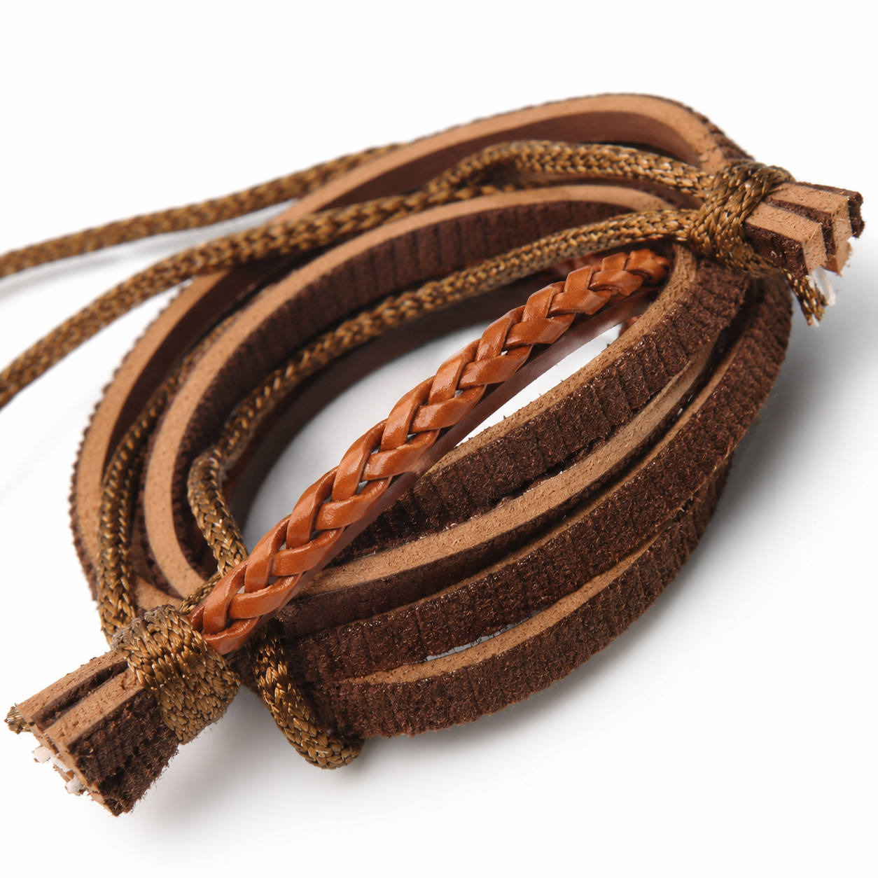 Brown Braided Leather Wrap Bracelet
