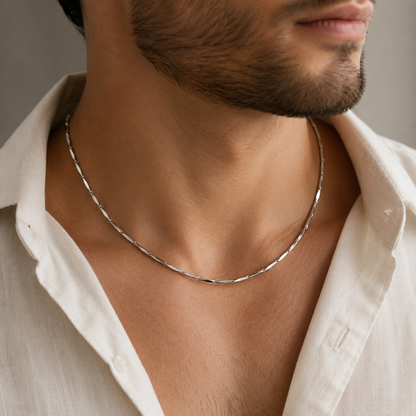 Silver Stainless Steel Bar Link Neck Chain – Minimalist Polished Necklace