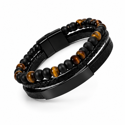 Men’s Black Leather & Beaded Bracelet