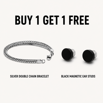Double Chain Bracelet + Black Magnetic Ear Studs
