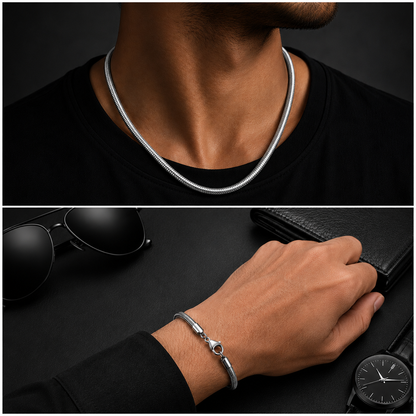 Men's Stainless Steel Snake Chain Set – Bracelet & Necklace Combo