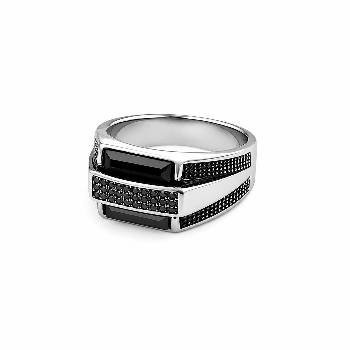 Men’s Black & Silver Geometric Signet Ring