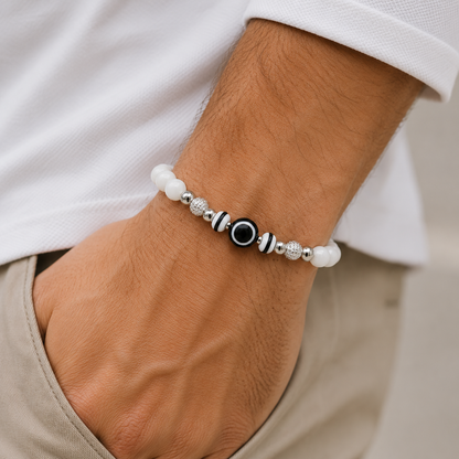 White Beaded Evil Eye Bracelet
