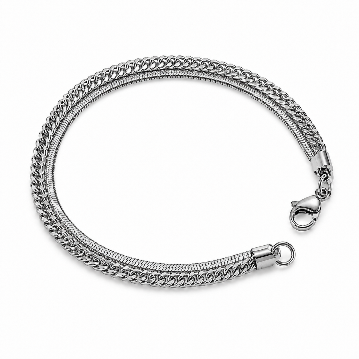 Stainless Steel Silver Double Chain Bracelet