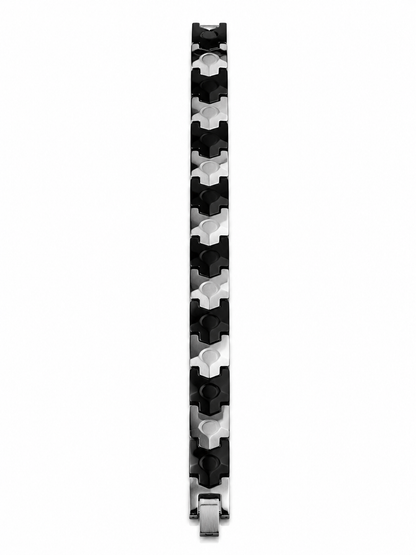 Men's Black & Silver Marble Stone Link Bracelet