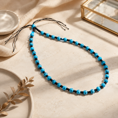 Turquoise Beaded Necklace – Black & Blue Bead Chain