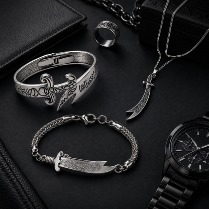 Silver Zulfiqar Trio Offer – Bracelet + Chain Bracelet + Pendant Necklace