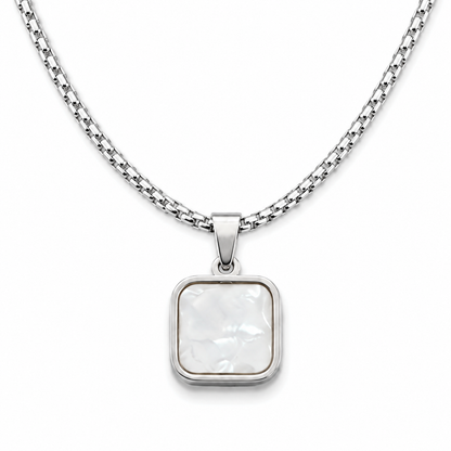 Stainless Steel Square Pearl Pendant Necklace