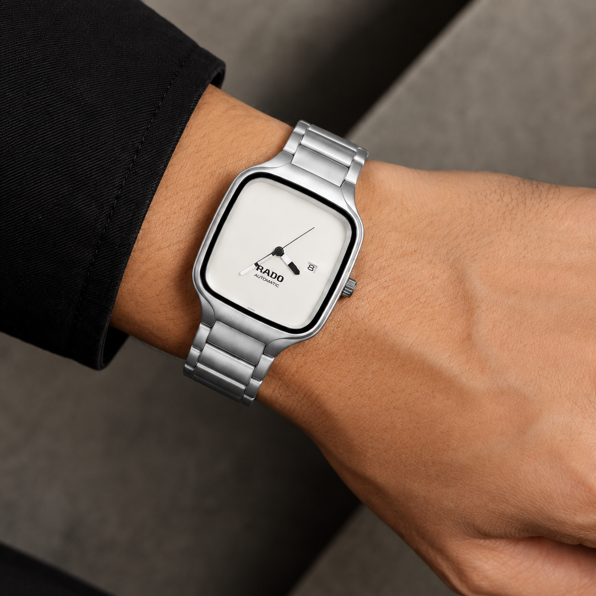 Men’s Luxury Square Automatic Watch – Silver & White