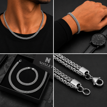 Silver chain jewelry set for men by Noxlet