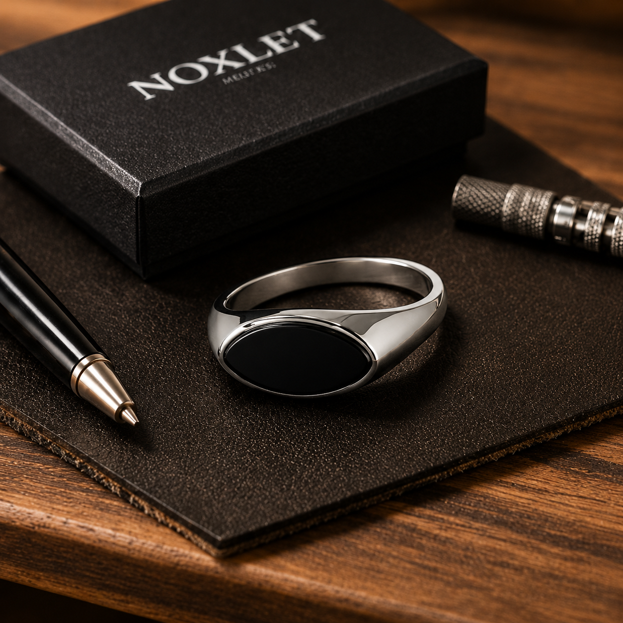 Men's Silver Stainless Steel Minimalist Oval Statement Ring