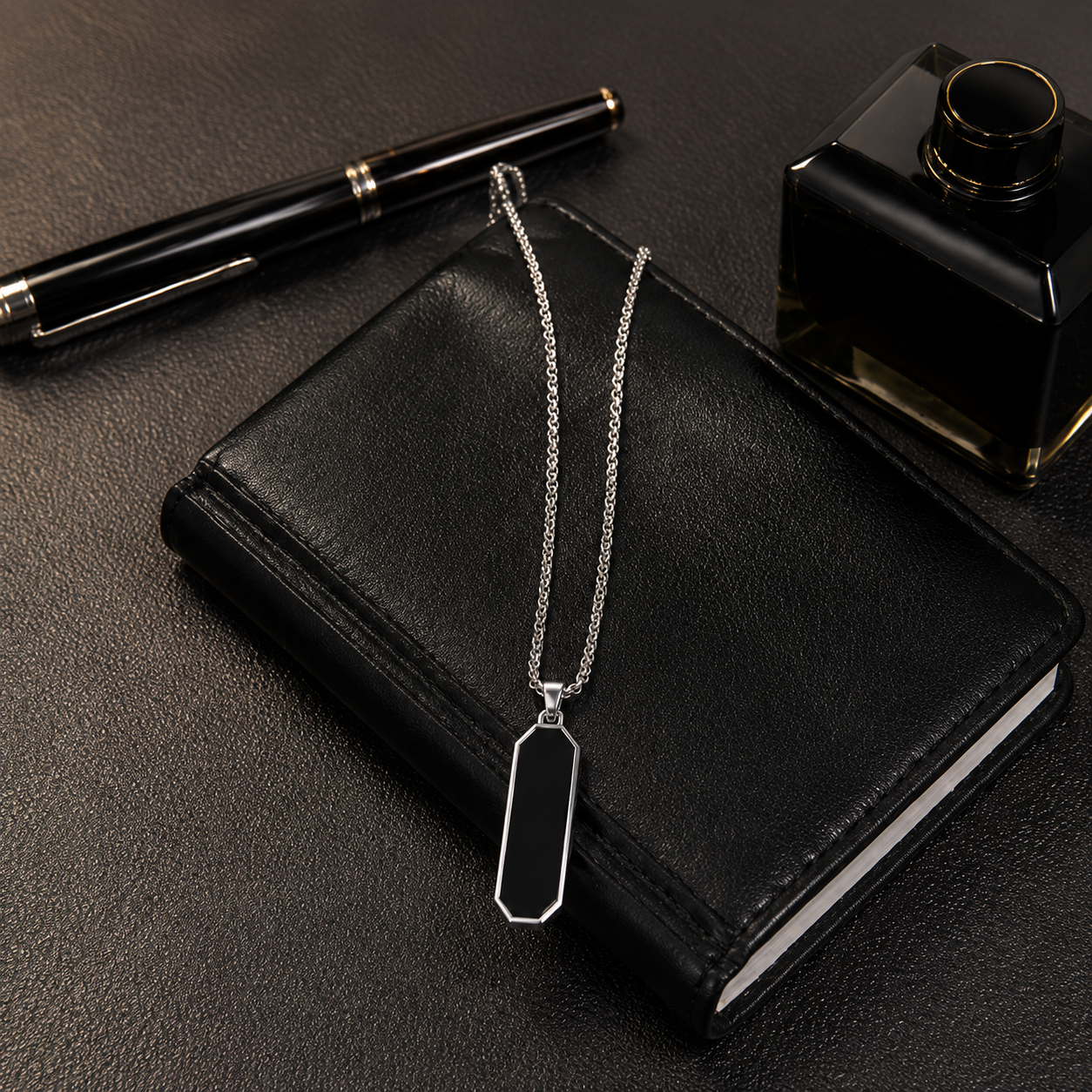 Men's Black Bar Pendant Necklace
