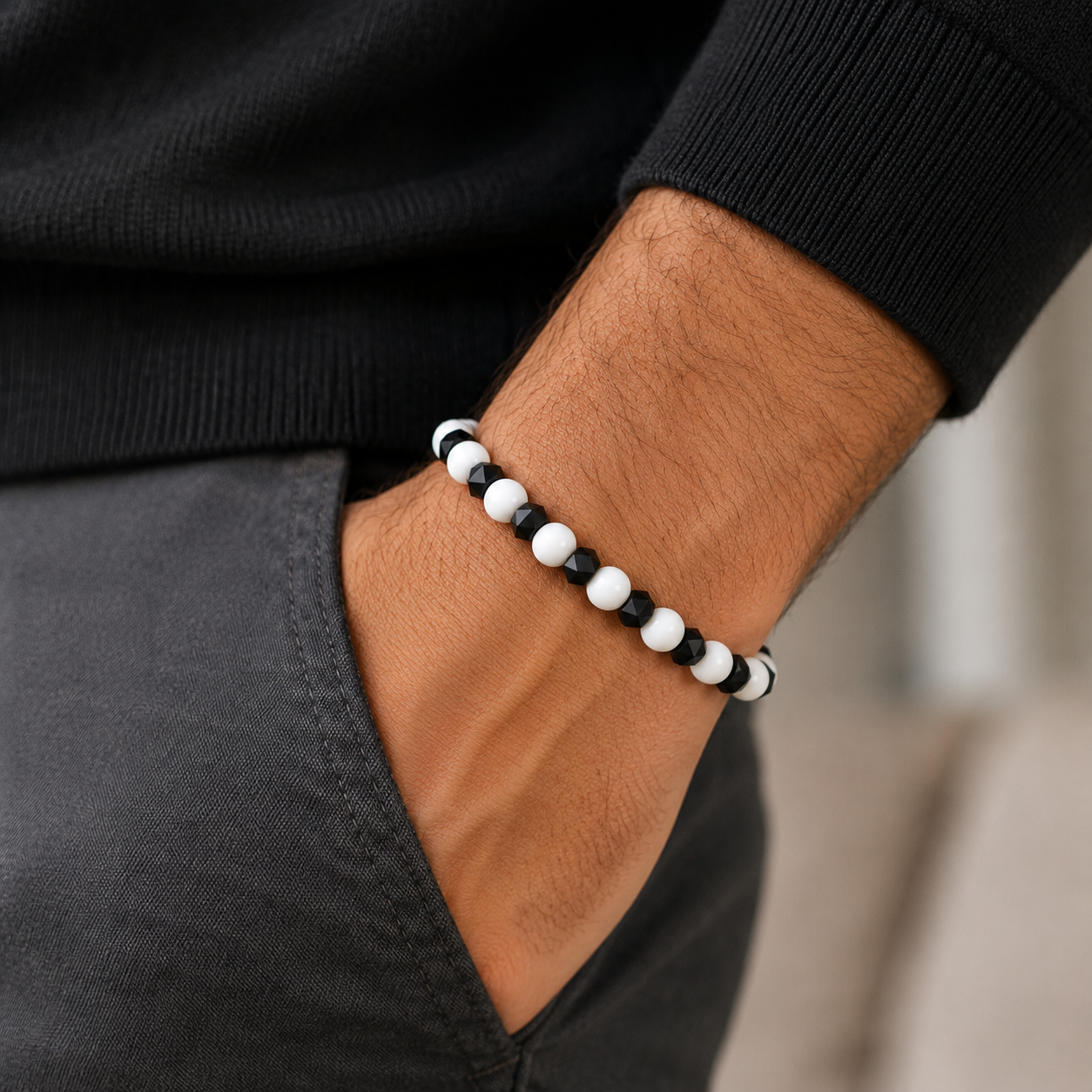 White Agate & Black Spinel Bracelet