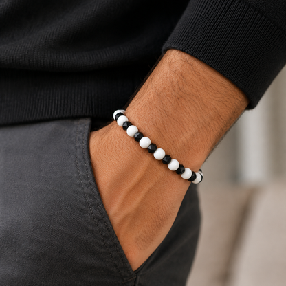 White Agate & Black Spinel Bracelet