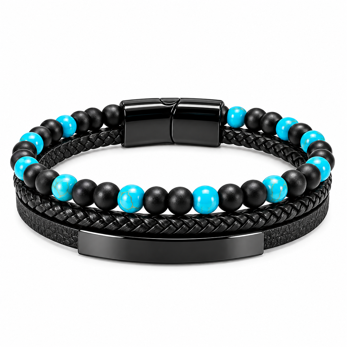 Black & Turquoise Braided Leather Bracelet