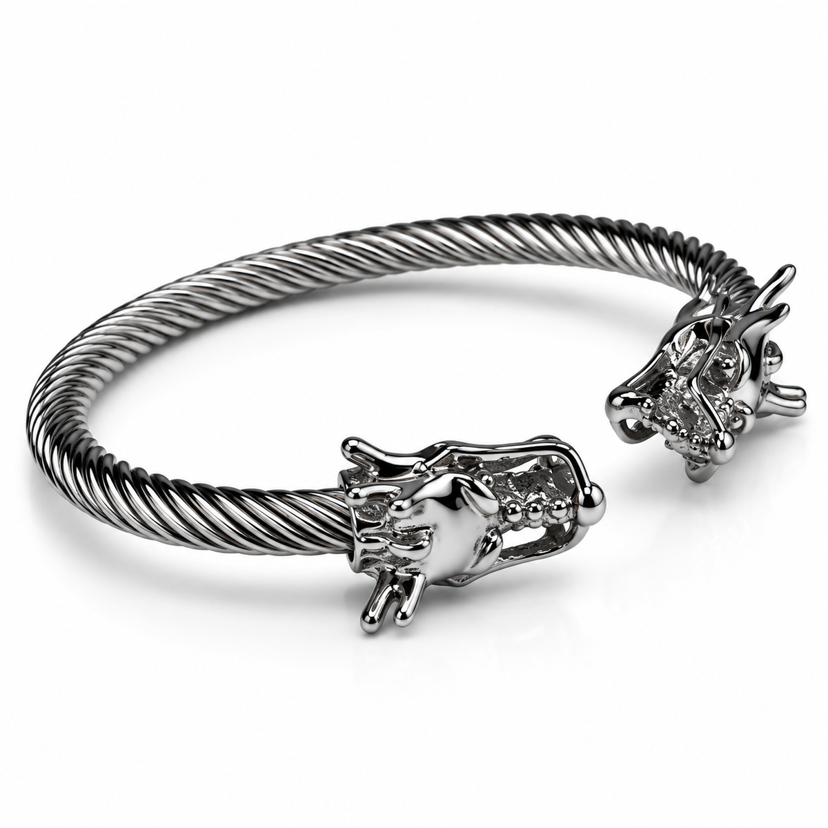 Men’s Stainless Steel Dragon Head Bracelet – Black & Silver