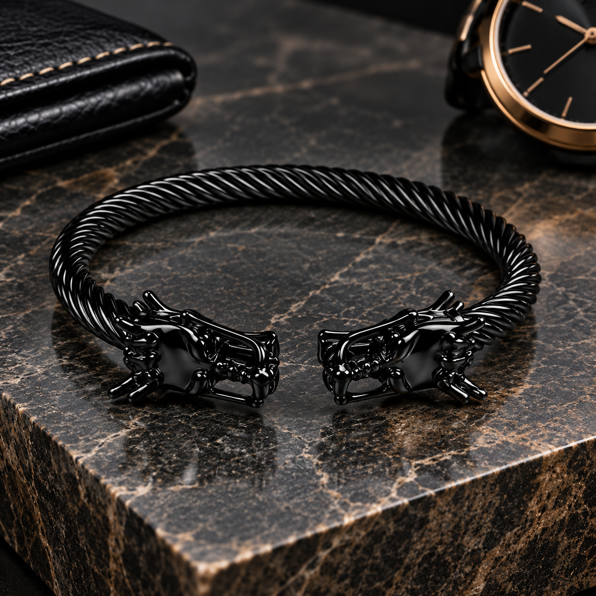 Men’s Stainless Steel Dragon Head Bracelet – Black & Silver