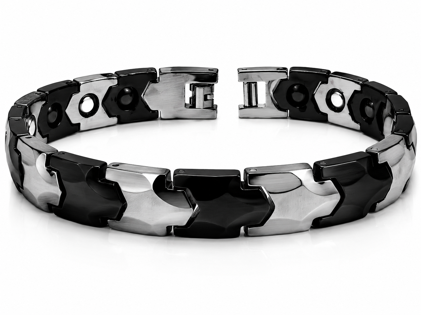 Men's Black & Silver Marble Stone Link Bracelet