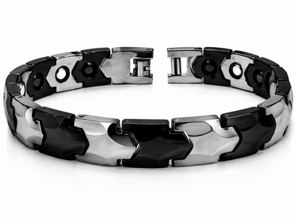 Men's Black & Silver Marble Stone Link Bracelet