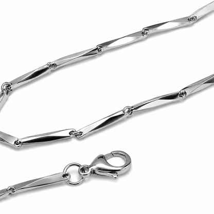 Silver Stainless Steel Bar Link Neck Chain – Minimalist Polished Necklace