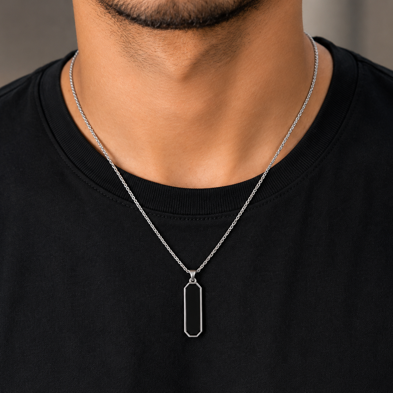 Men's Black Bar Pendant Necklace