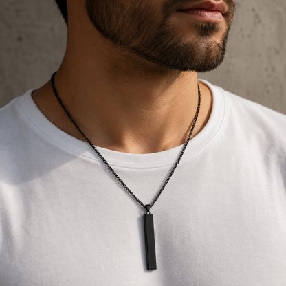 Black Bar Pendant Necklace – Stainless Steel Chain Necklace