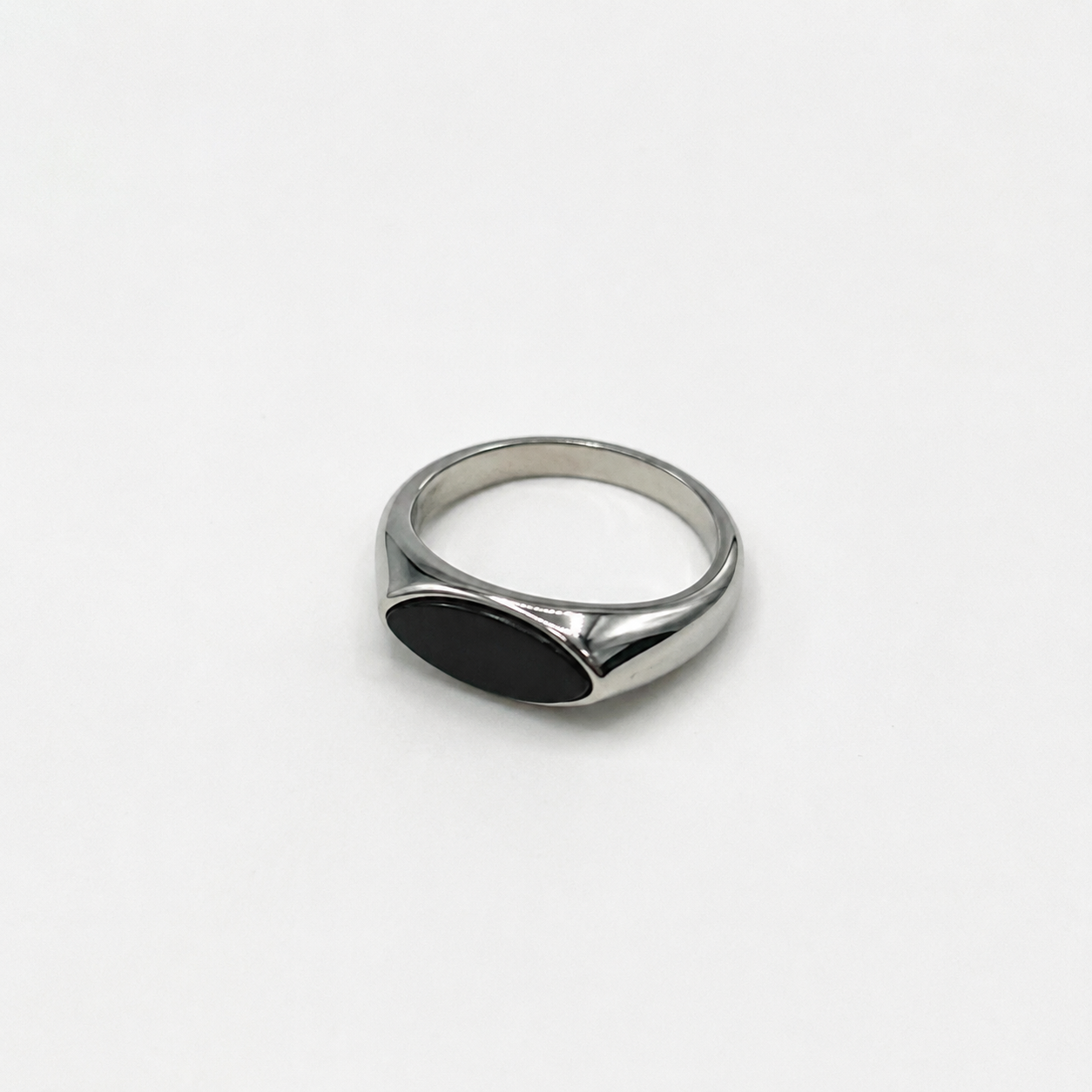 Men's Silver Stainless Steel Minimalist Oval Statement Ring