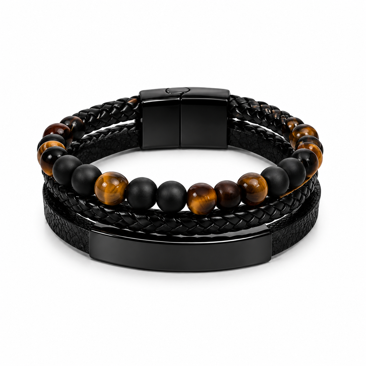Men’s Black Leather & Beaded Bracelet