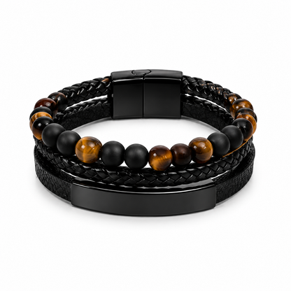 Men’s Black Leather & Beaded Bracelet