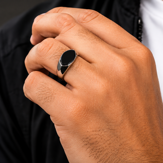 Men's Silver Stainless Steel Minimalist Oval Statement Ring