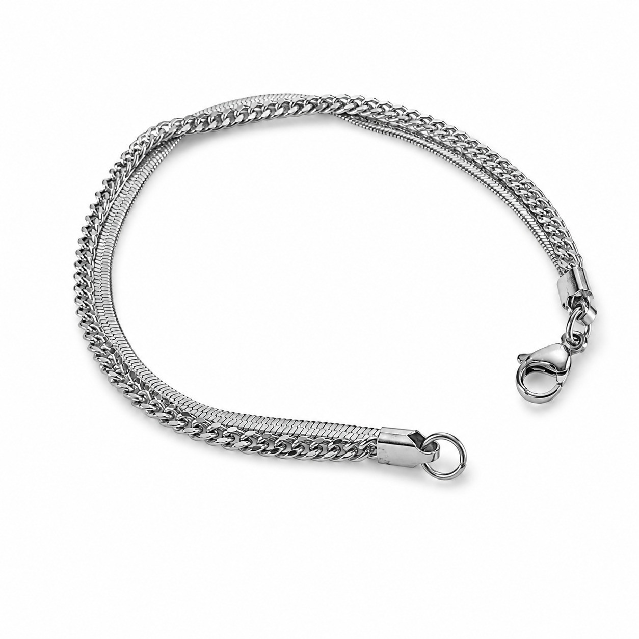 Stainless Steel Silver Double Chain Bracelet