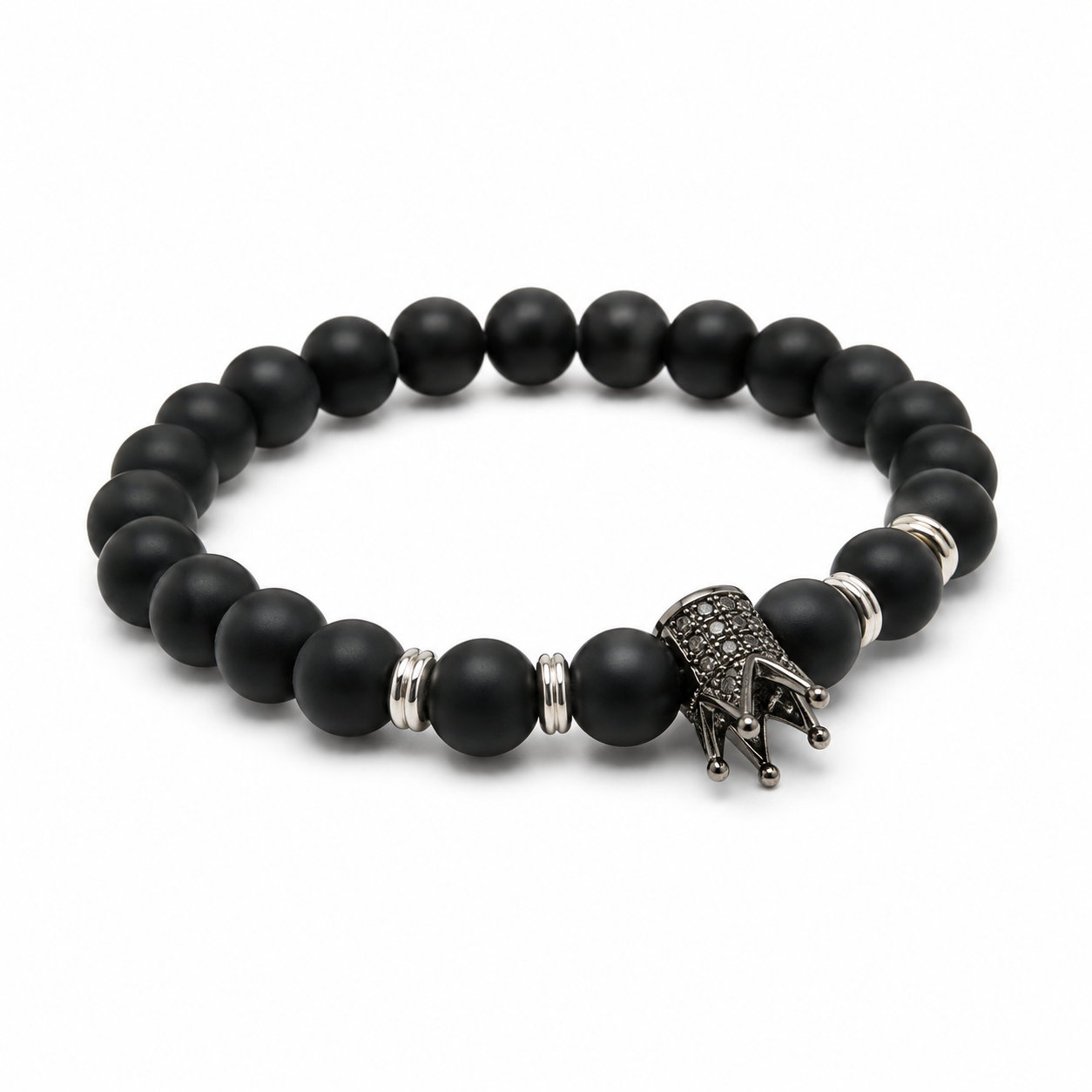 Black Beads Bracelet with Crown Charm