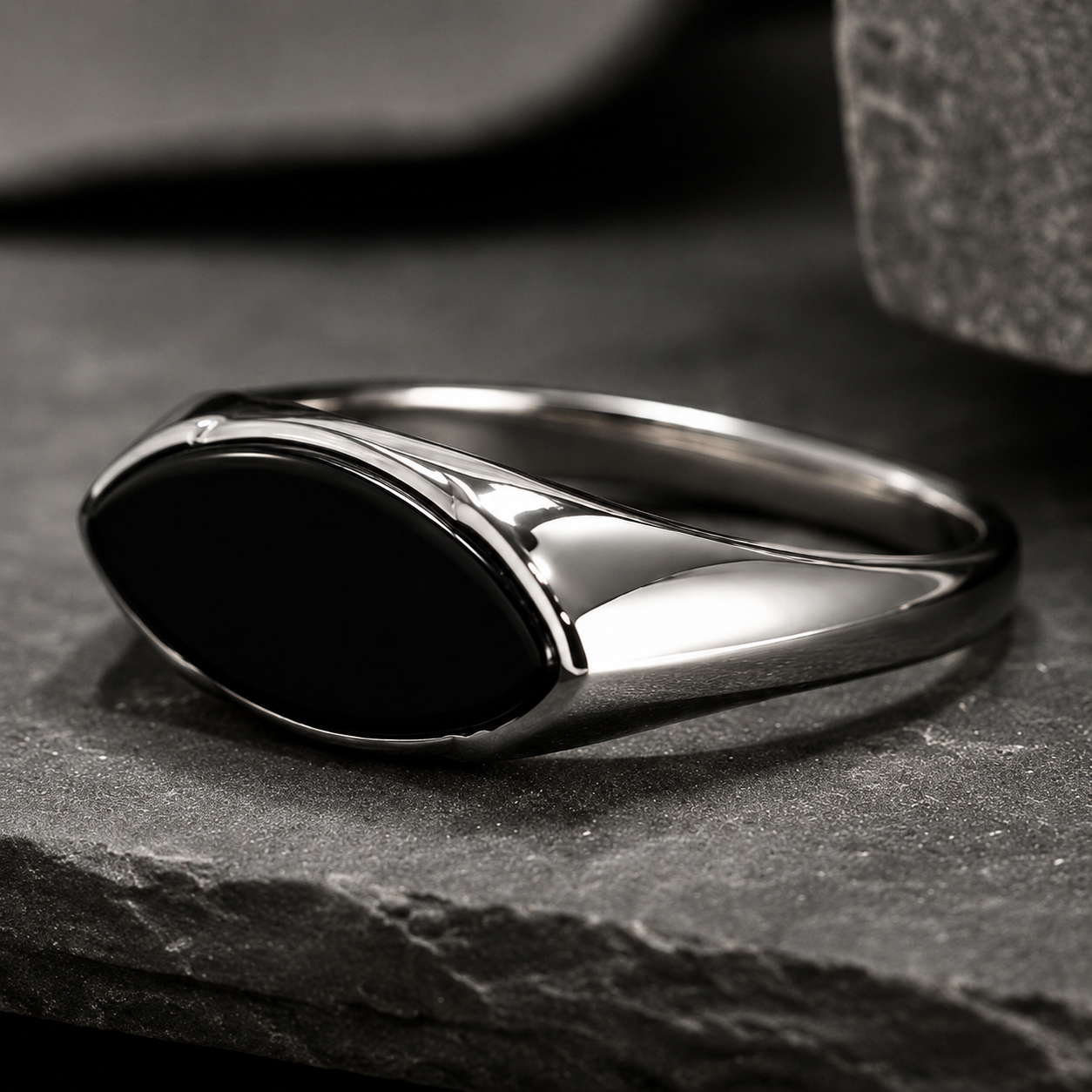 Men's Silver Stainless Steel Minimalist Oval Statement Ring