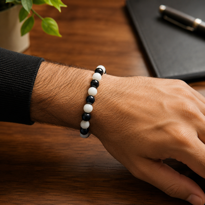 Black & Silver Chain + Black Beaded Bracelet
