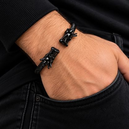 Men’s Stainless Steel Dragon Head Bracelet – Black & Silver