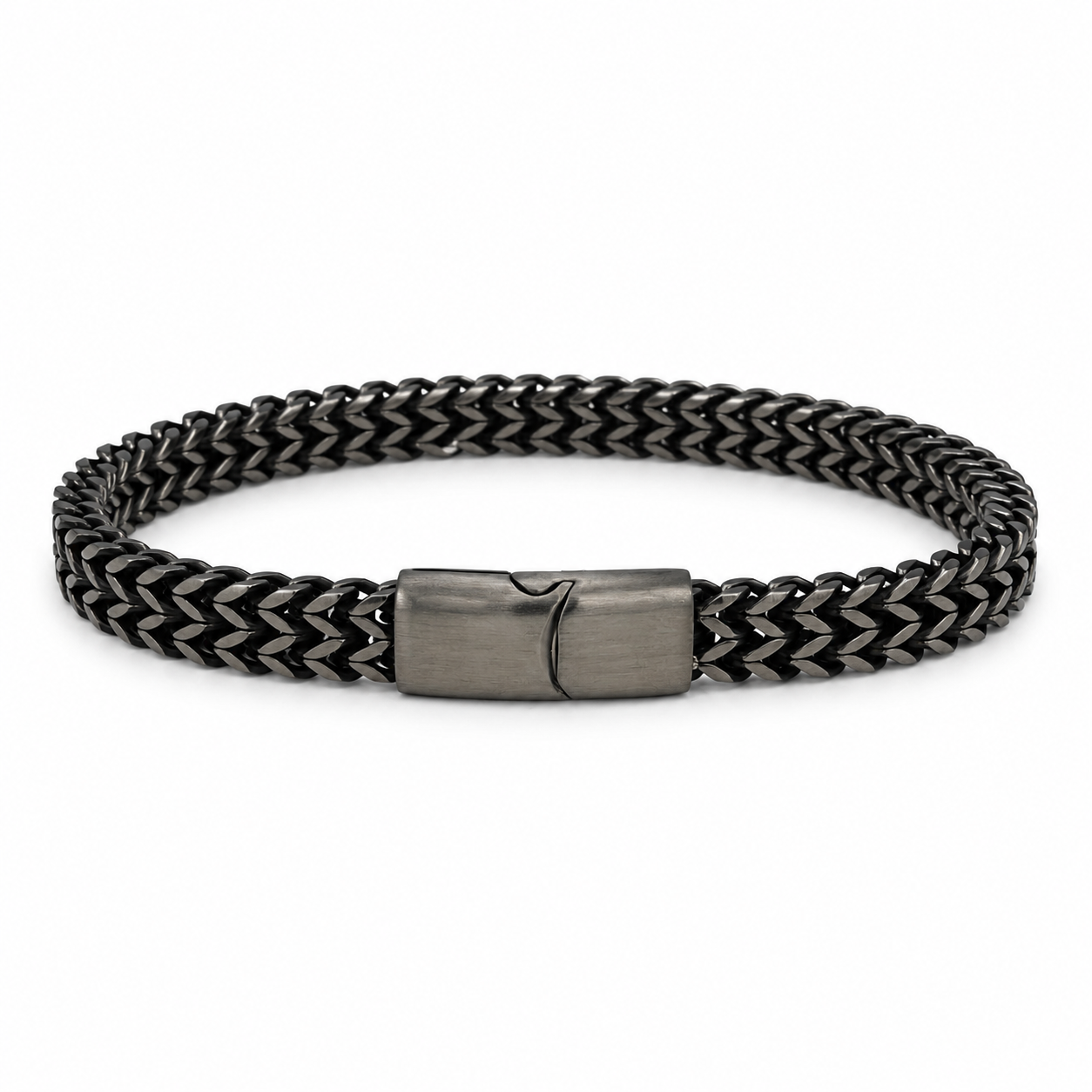 Slim gunmetal braided chain bracelet — stainless steel