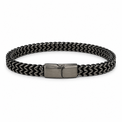 Slim gunmetal braided chain bracelet — stainless steel