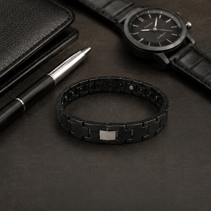 Men's Black Marble Stone Link Bracelet