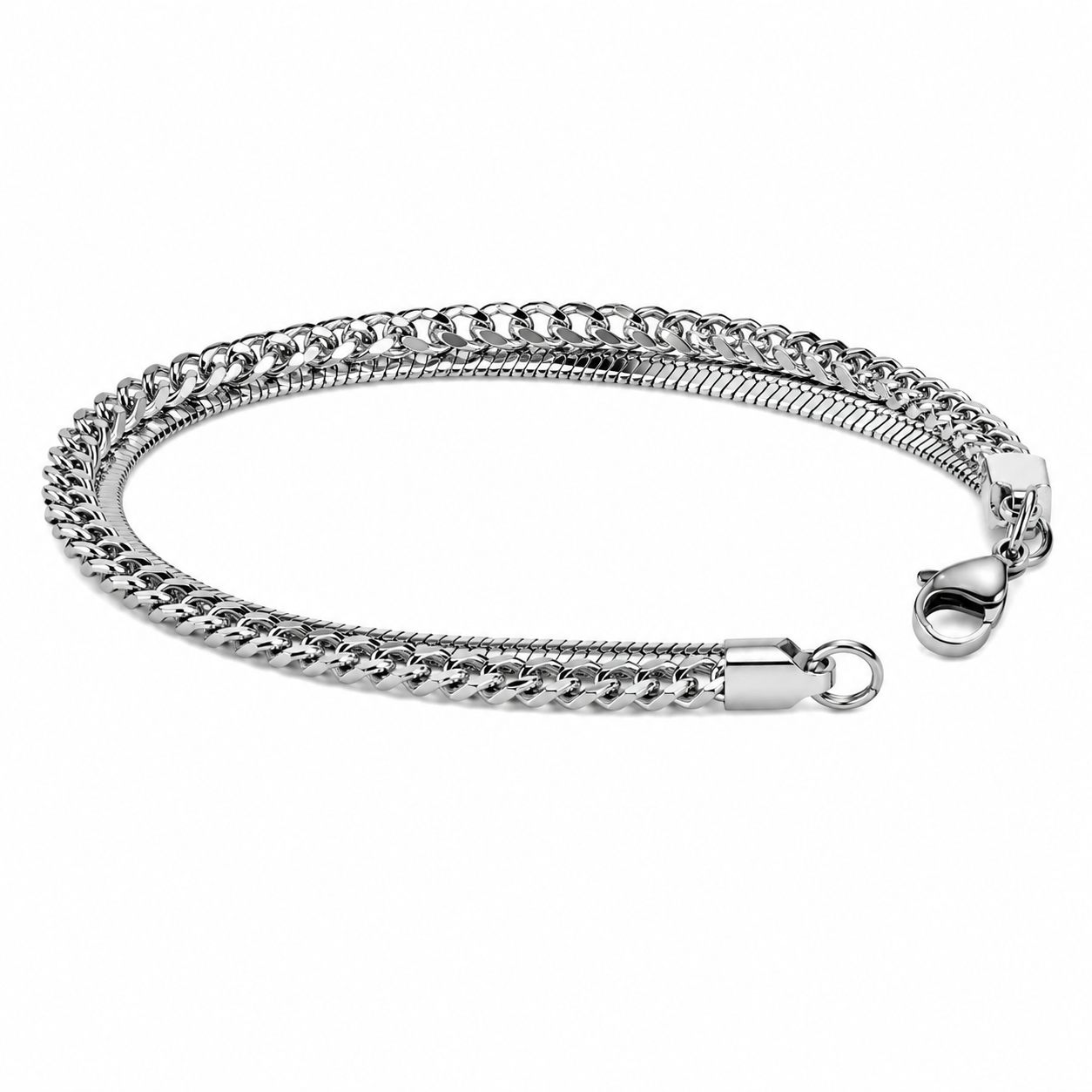 Stainless Steel Silver Double Chain Bracelet