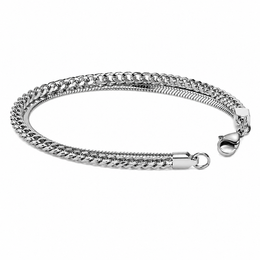 Stainless Steel Silver Double Chain Bracelet